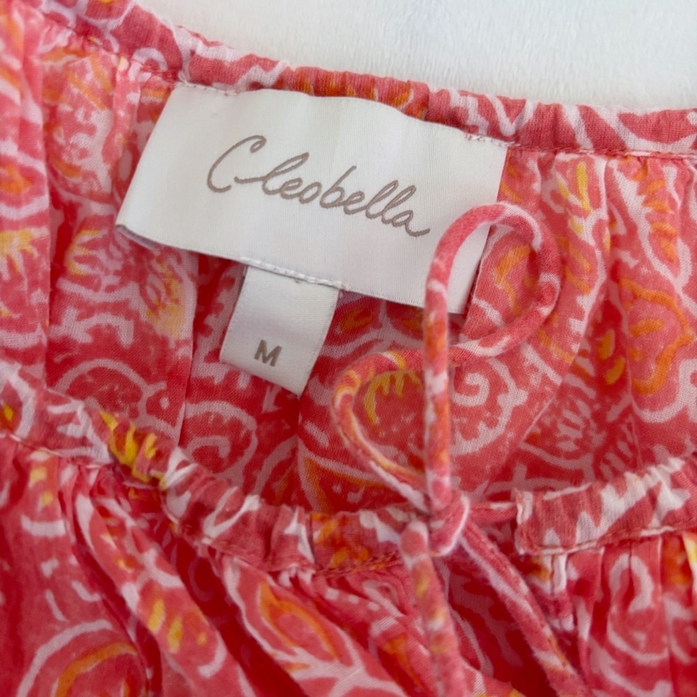 Cleobella Coral Blossom Block Print Blouse Medium Summer Boho - Picture 6 of 9